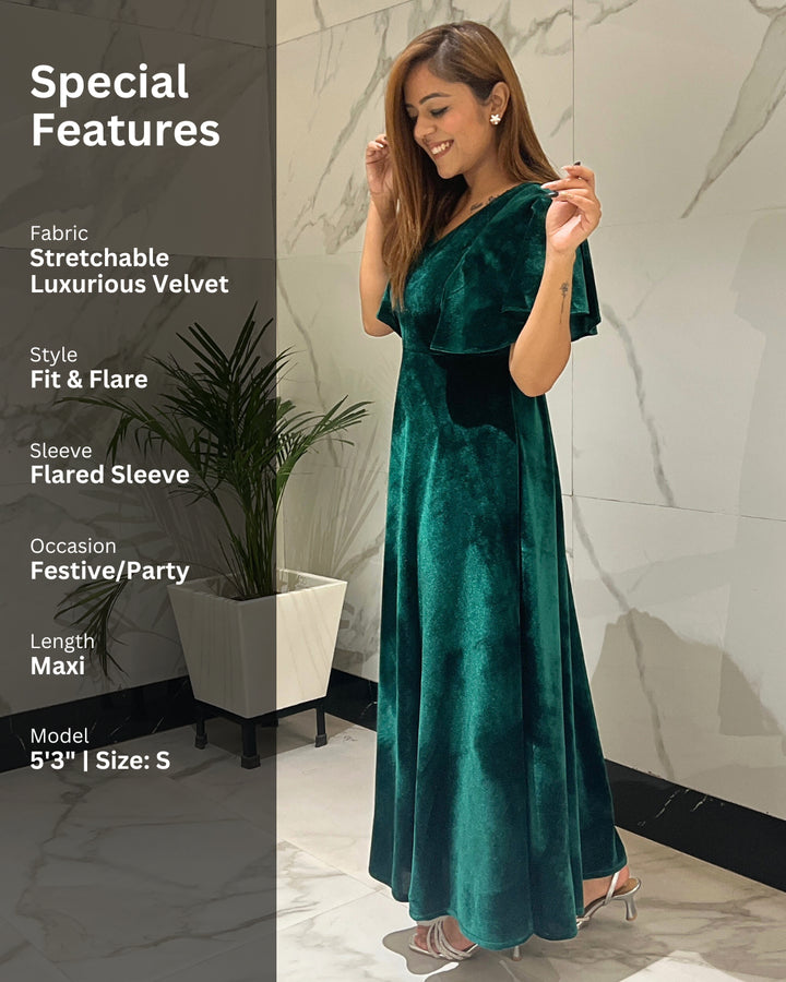 Emerald Green Flared Velvet Dress