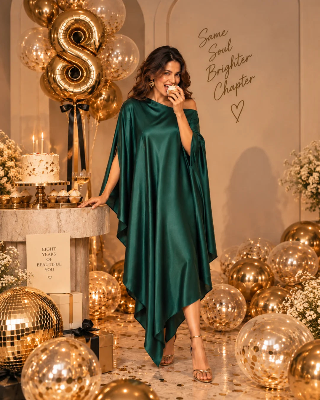 Emerald Muse Satin Drape Dress