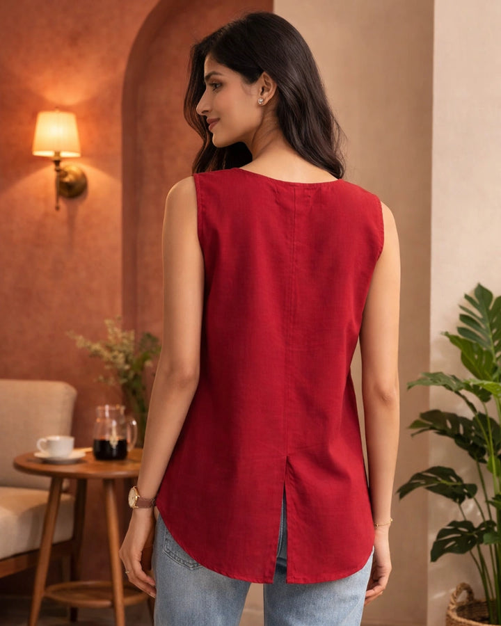 Feeling Fire Cotton Linen Summer Top For Women