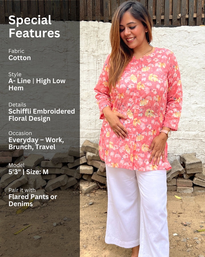 Floral Print Collar Cotton Shirt For Women