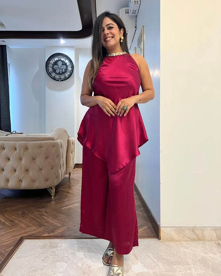 Fuchsia Love Satin Co-ord Set