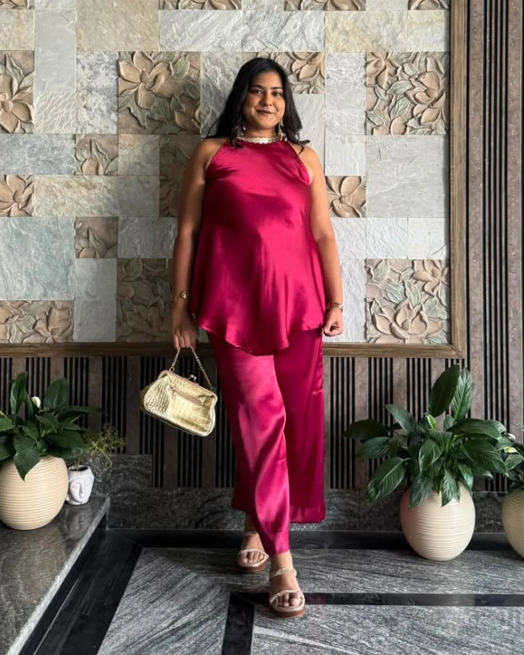 Fuchsia Love Satin Co-ord Set