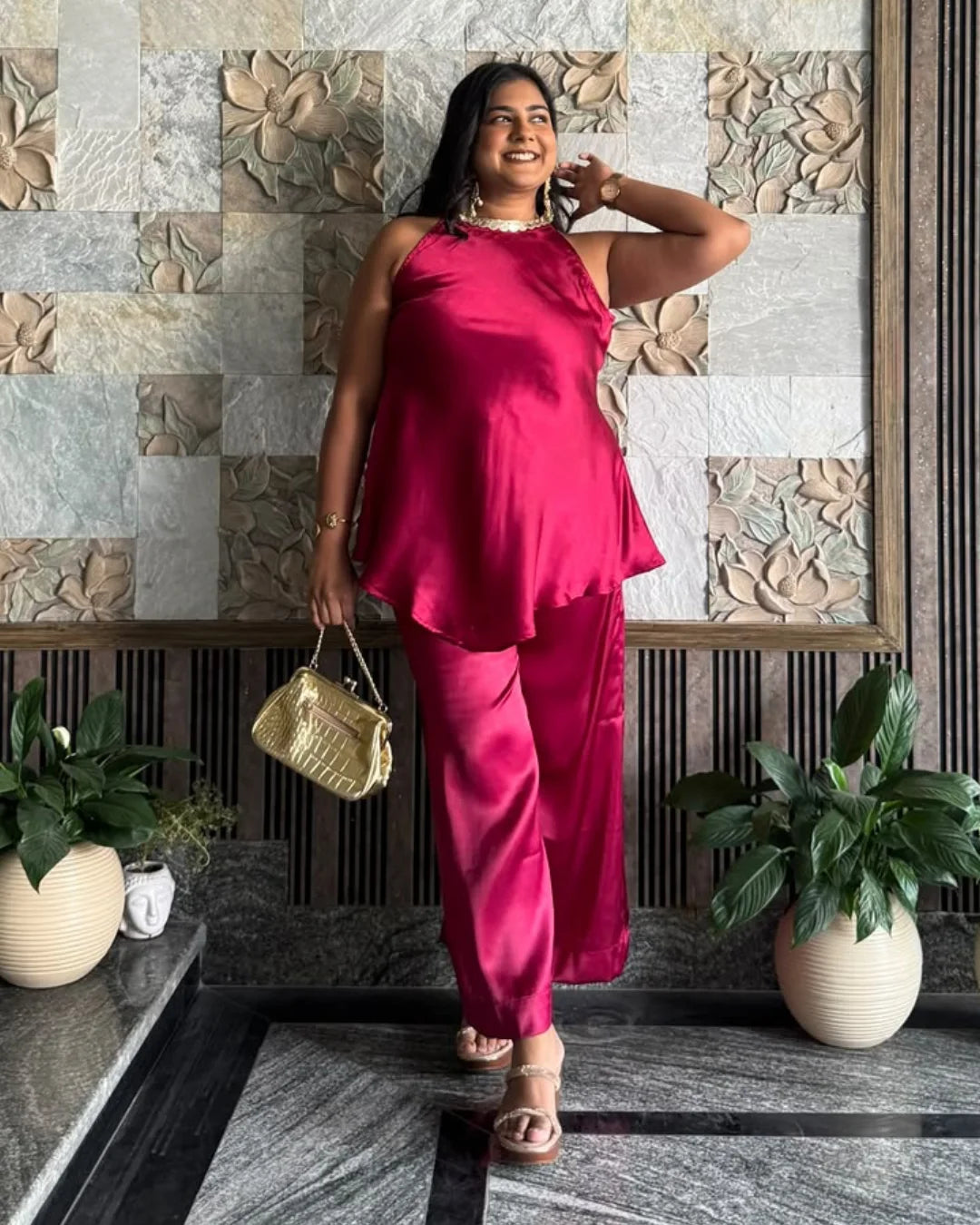 Fuchsia Love Satin Co-ord Set