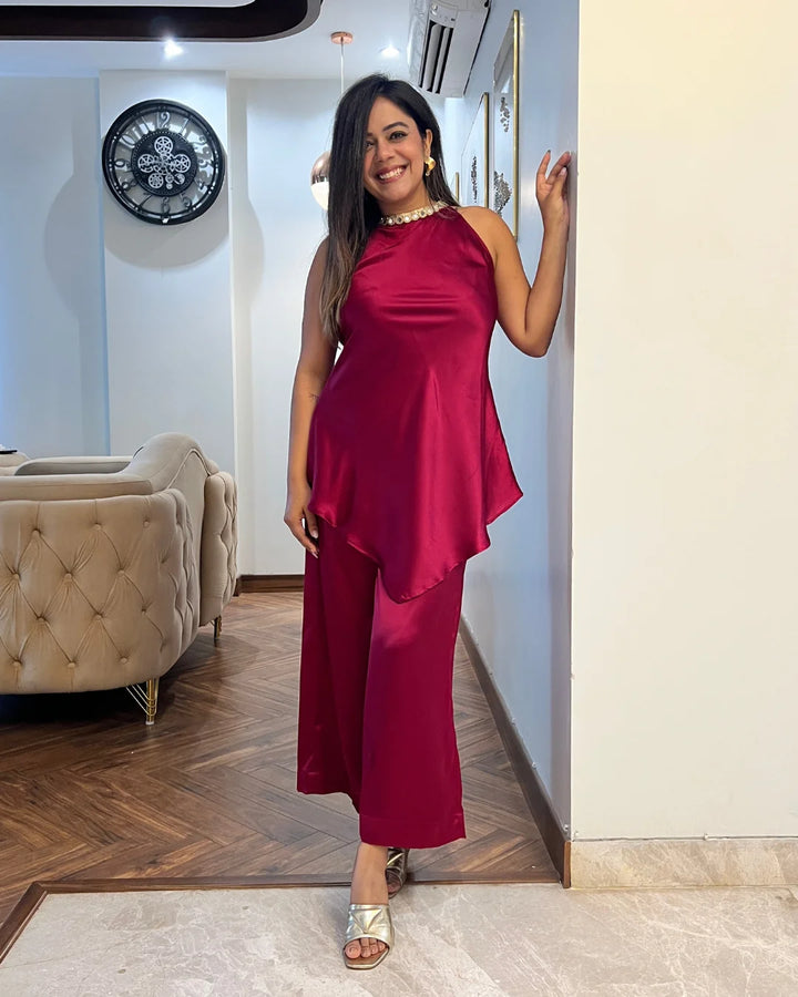 Fuchsia Love Satin Co-ord Set