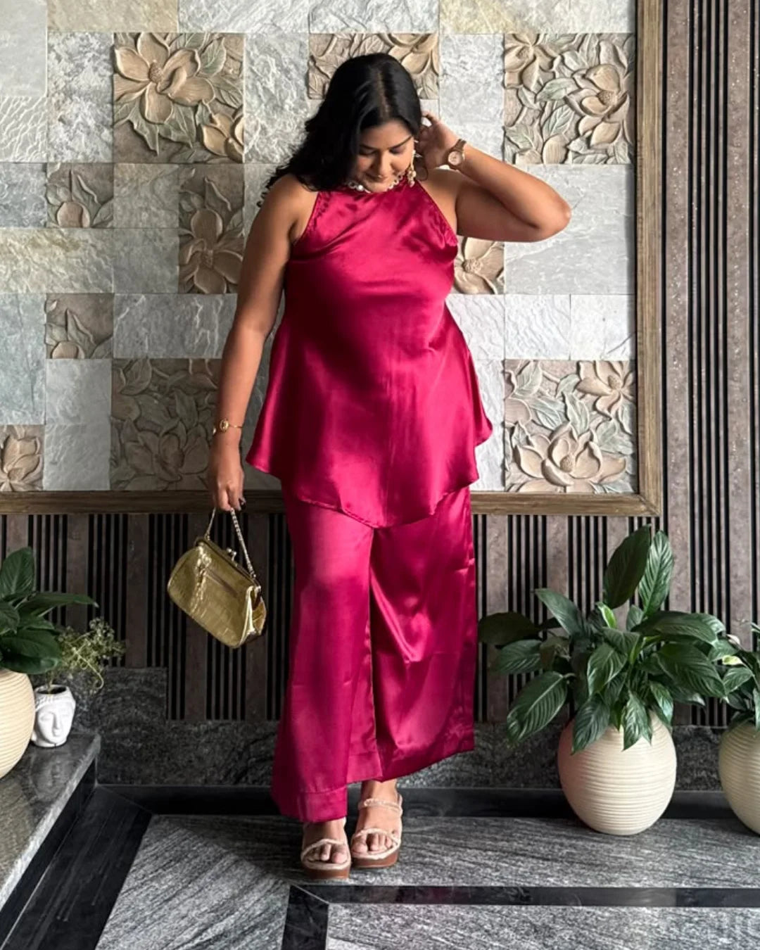 Fuchsia Love Satin Co-ord Set