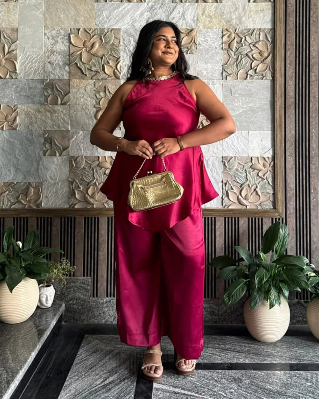 Fuchsia Love Satin Co-ord Set