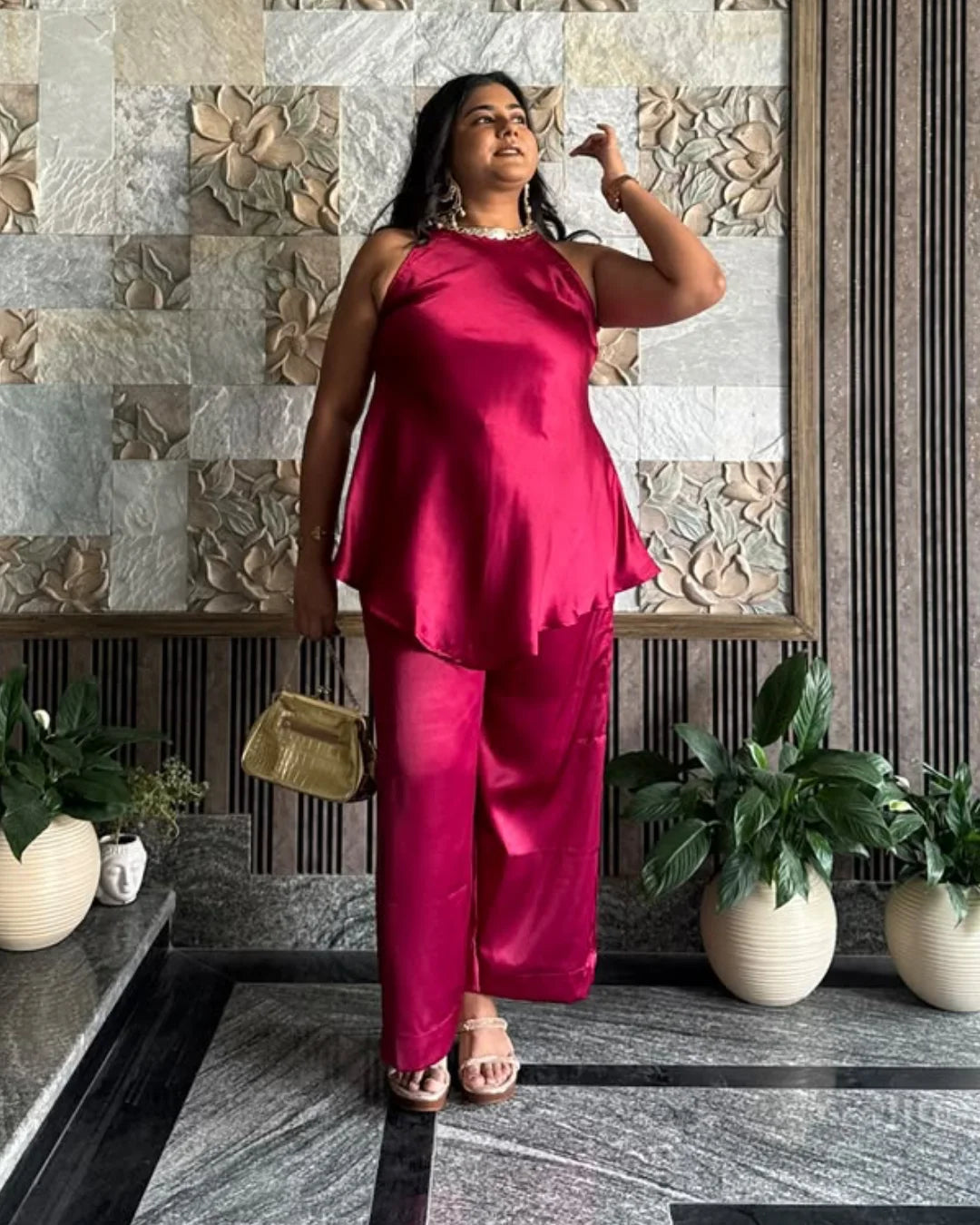 Fuchsia Love Satin Co-ord Set