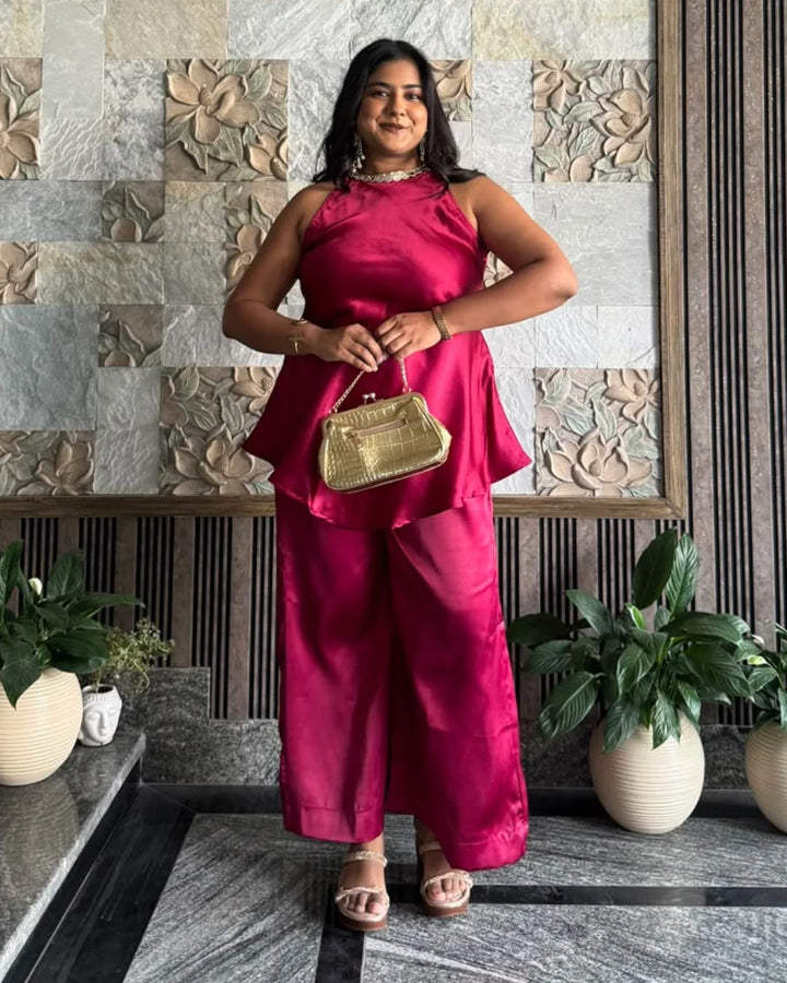 Fuchsia Love Satin Co-ord Set
