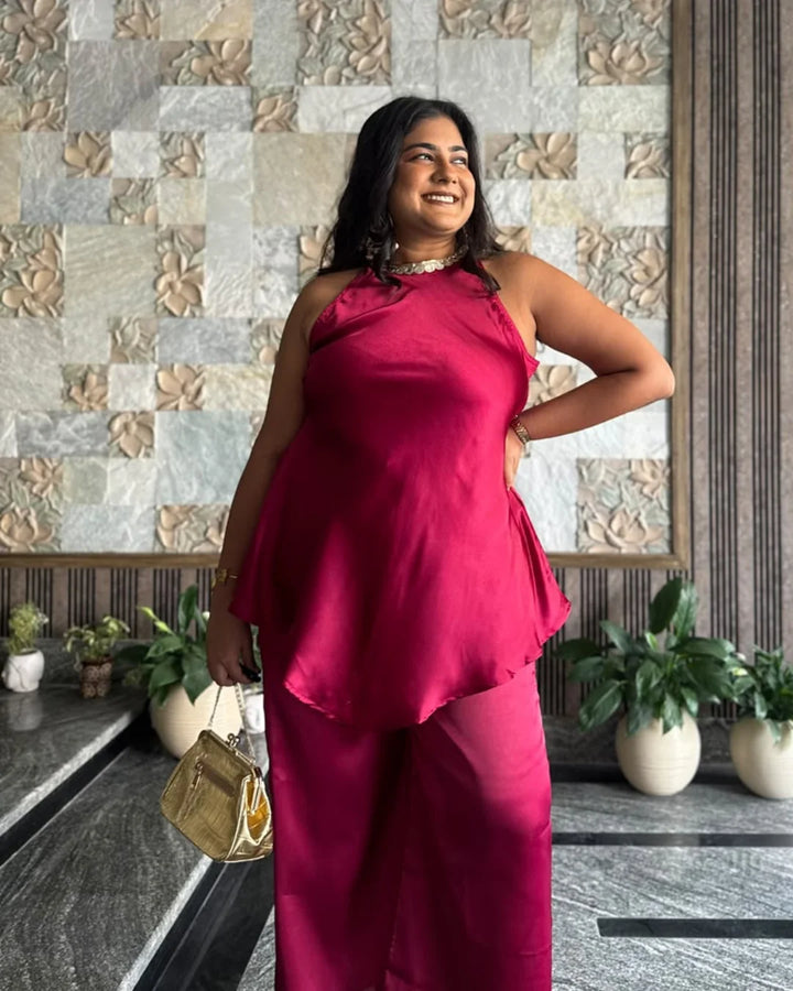Fuchsia Love Satin Co-ord Set