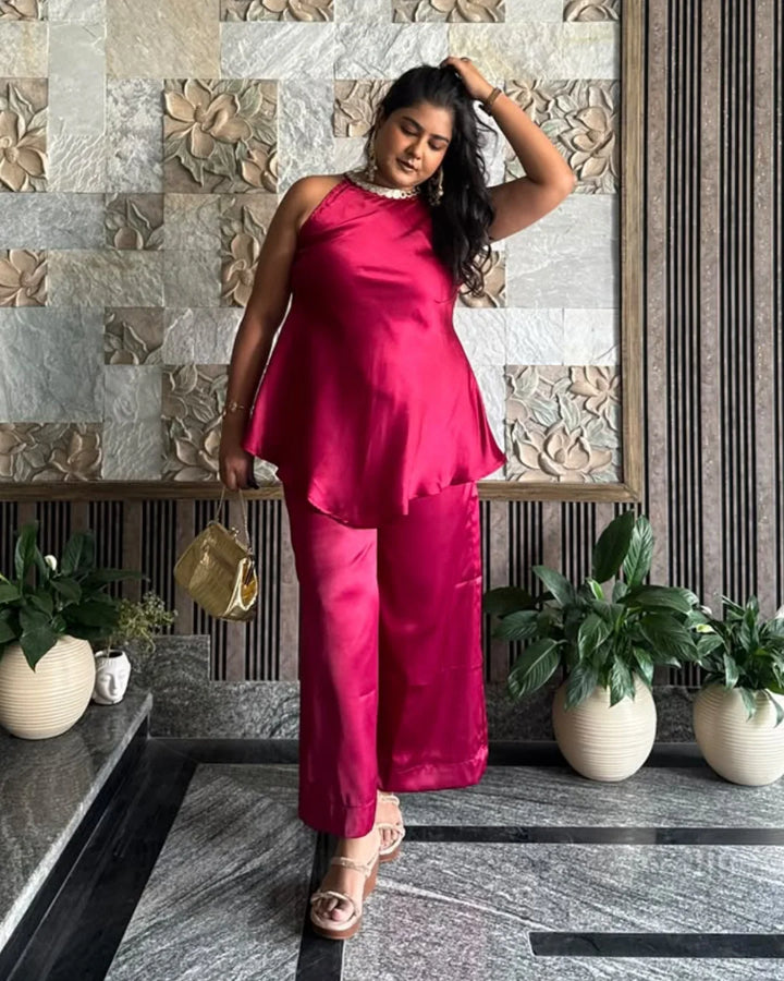 Fuchsia Love Satin Co-ord Set