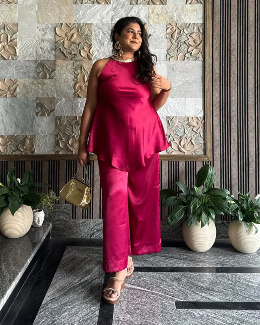 Fuchsia Love Satin Co-ord Set