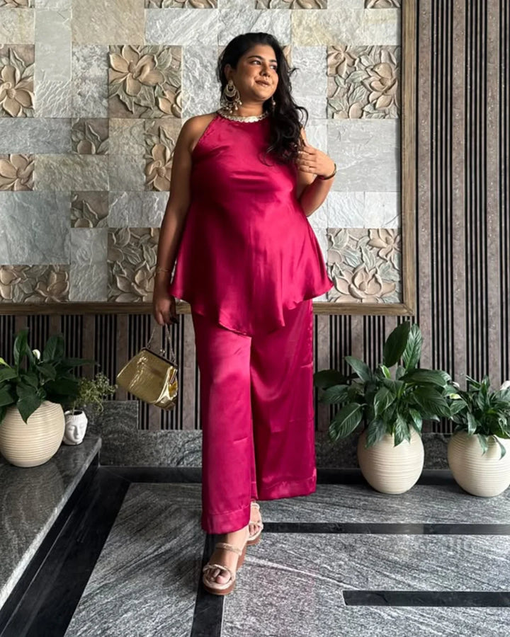 Fuchsia Love Satin Co-ord Set