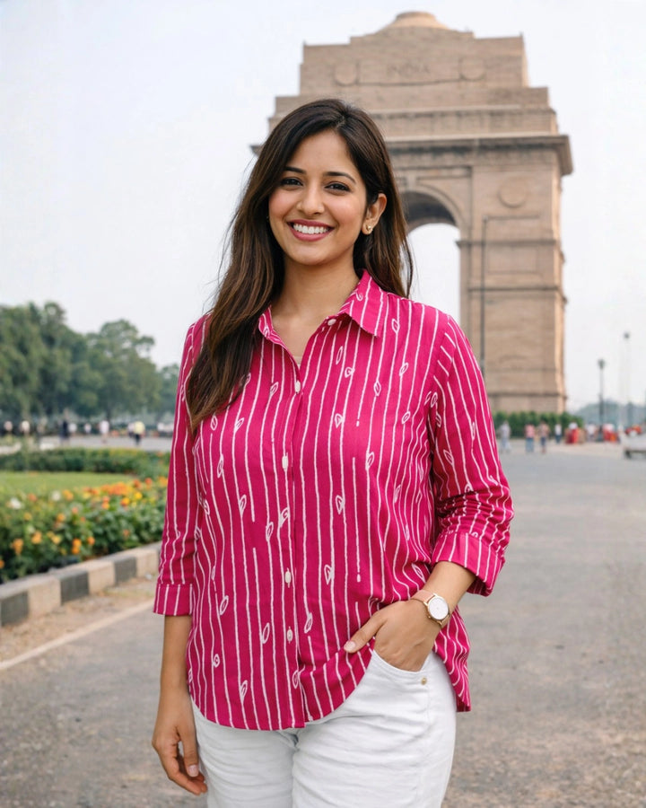 Fuchsia Pink Striped Classic Cotton Shirt