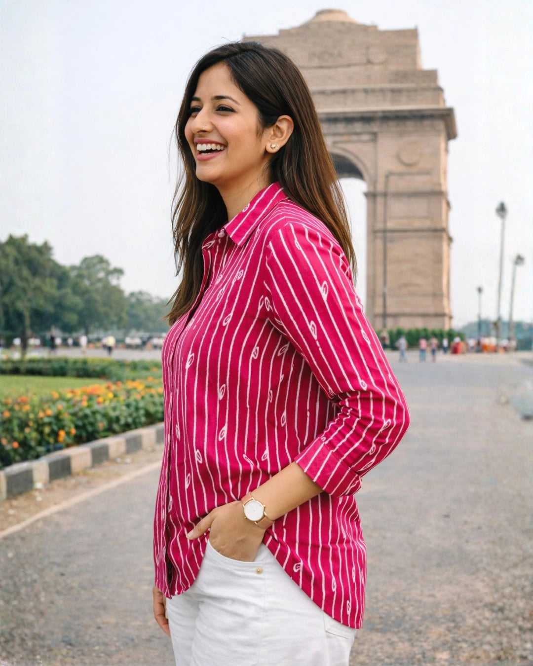 Fuchsia Pink Striped Classic Cotton Shirt