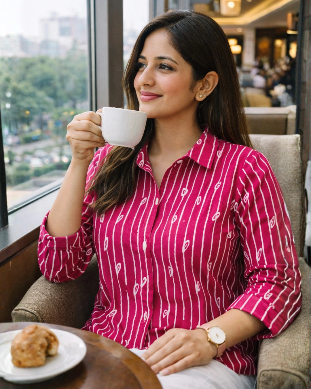 Fuchsia Pink Striped Classic Cotton Shirt