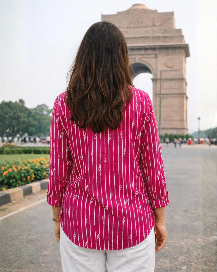 Fuchsia Pink Striped Classic Cotton Shirt