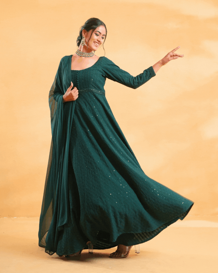 Deep Green Anarkali Kurta Set With Dupatta For Women