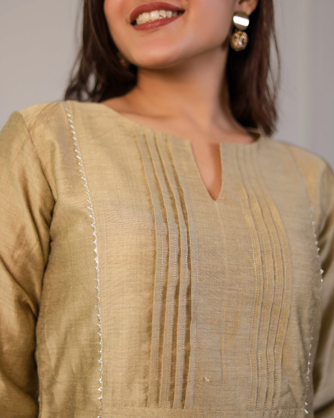 Golden Chanderi Festive Pintuck Top