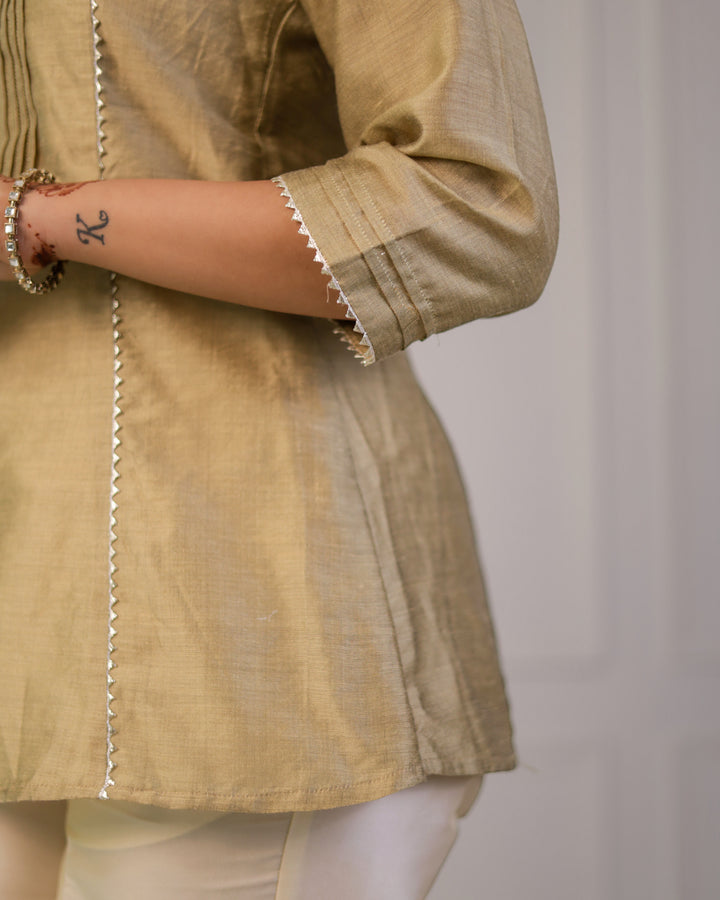 Golden Chanderi Festive Pintuck Top