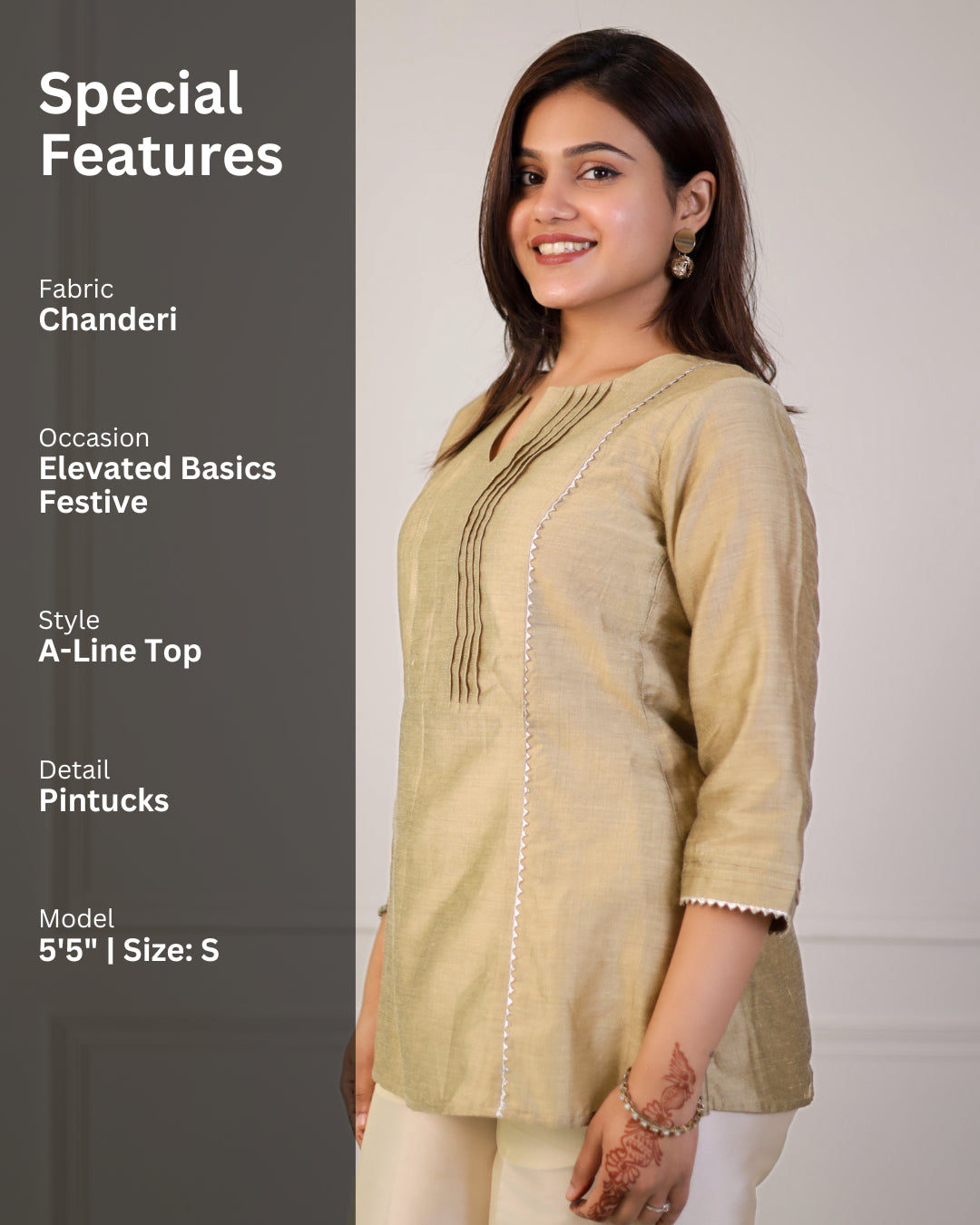 Golden Chanderi Festive Pintuck Top