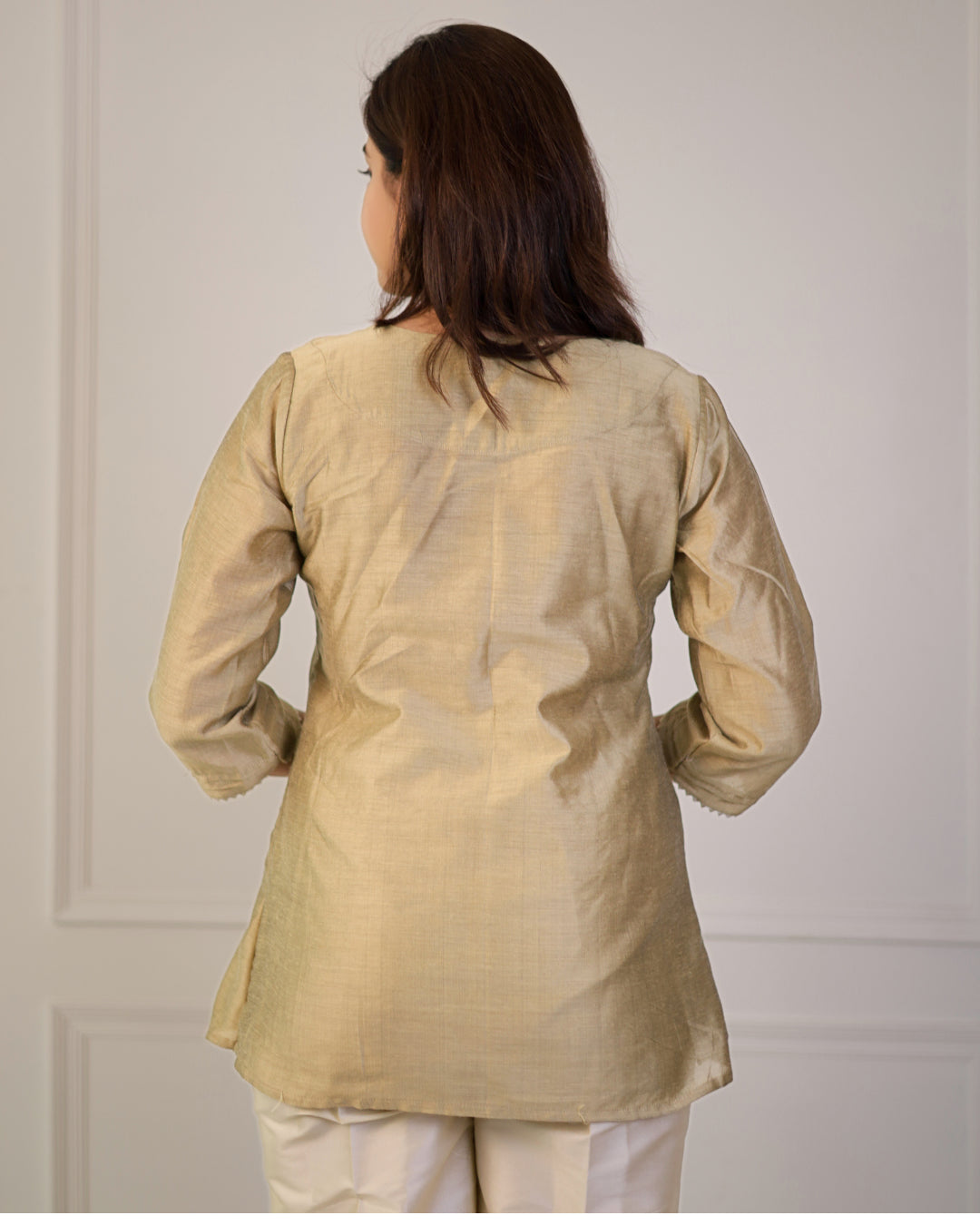 Golden Chanderi Festive Pintuck Top