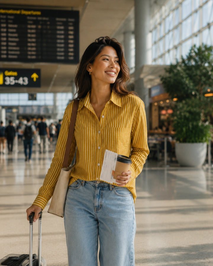 Golden Hour Stripe Cotton Shirt For Women's