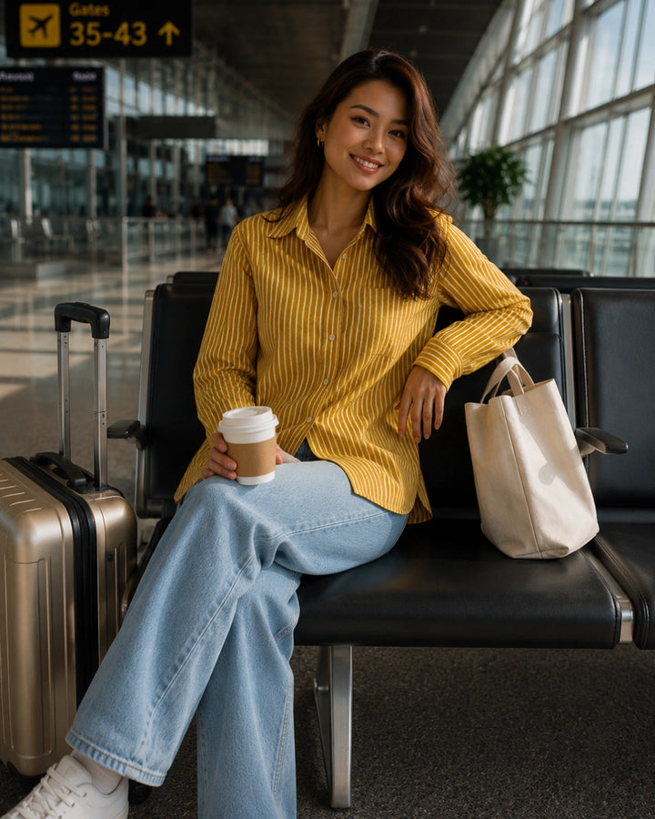 Golden Hour Stripe Cotton Shirt For Women's