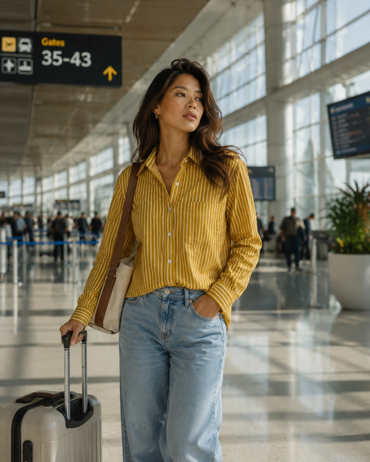 Golden Hour Stripe Cotton Shirt For Women's