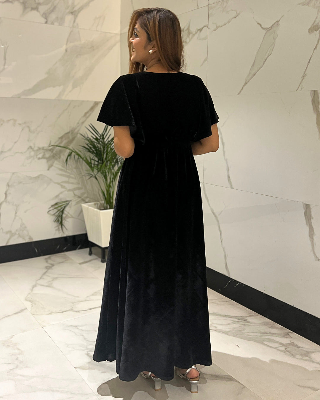 Graphite Black Flared Velvet Dress