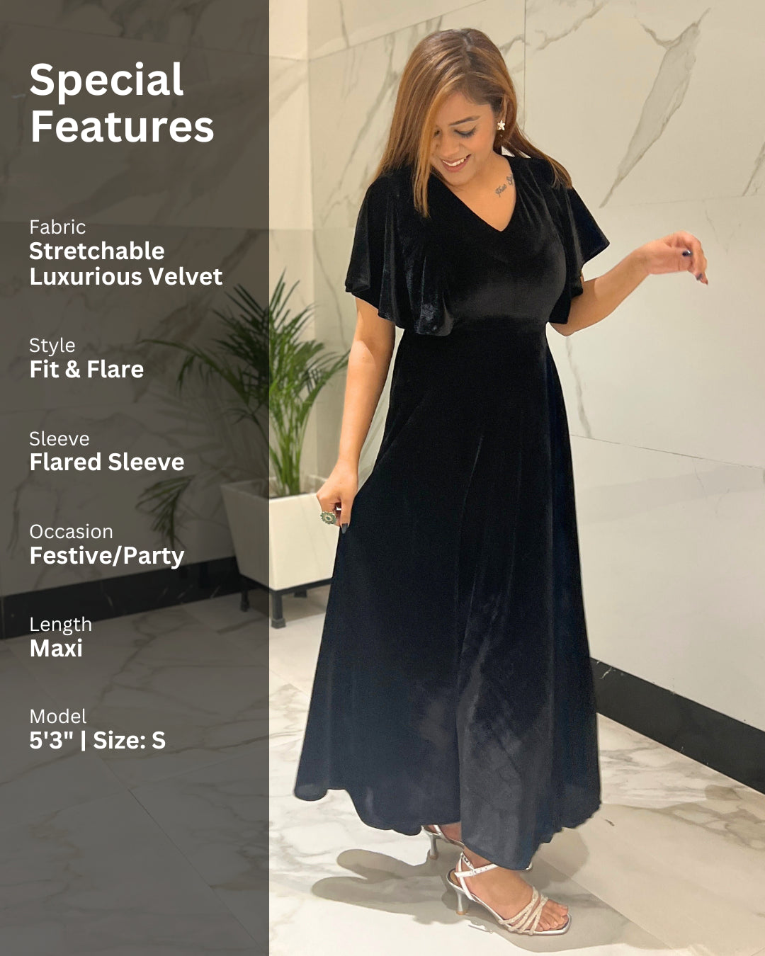 Graphite Black Flared Velvet Dress