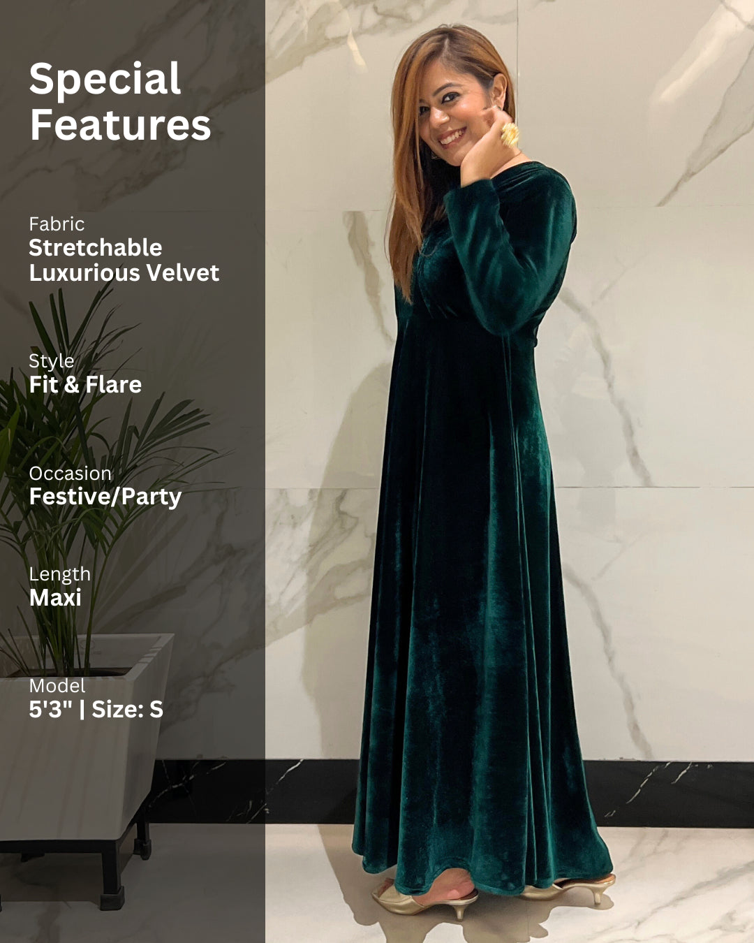 Green Fit and Flare Long Velvet Dress The Svaya Green Fit and Flare Long Velvet Dress The Svaya