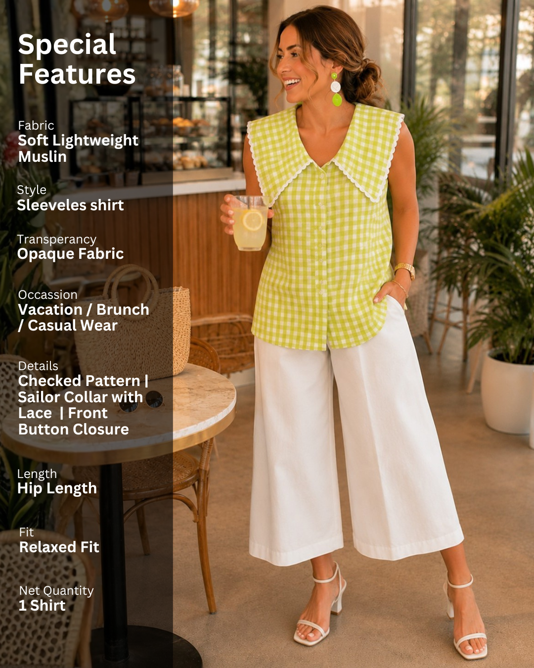 Green Is The Vibe Summer Muslin Shirt for Women