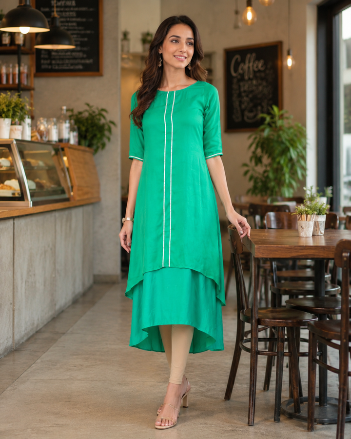 Green Silk layered dress