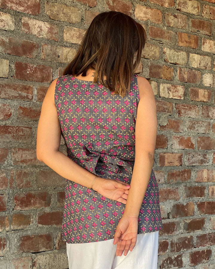Grey Women's Sleeveless Top With A Back Tie