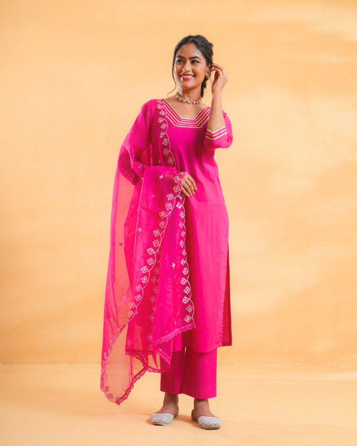 Gulaabi Glow Cotton Suit For Women - Set of 3