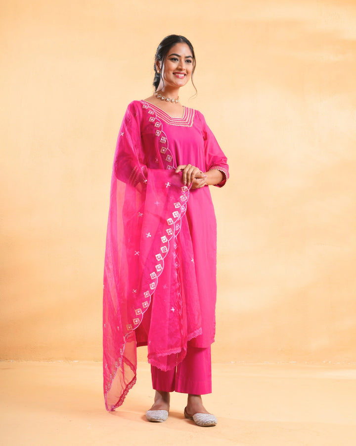 Gulaabi Glow Cotton Suit For Women - Set of 3