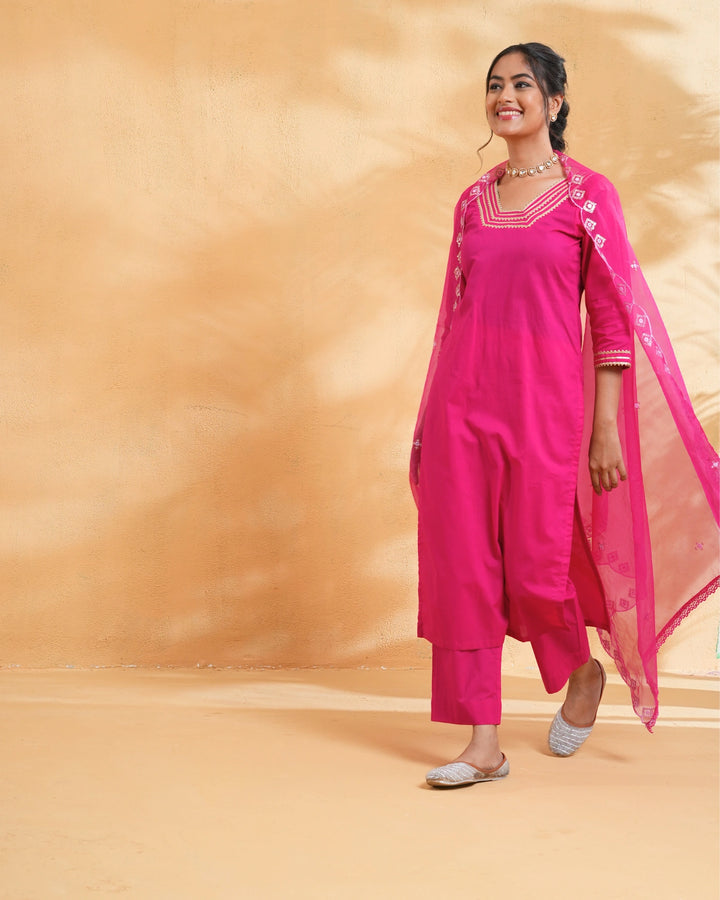 Gulaabi Glow Cotton Suit For Women - Set of 3