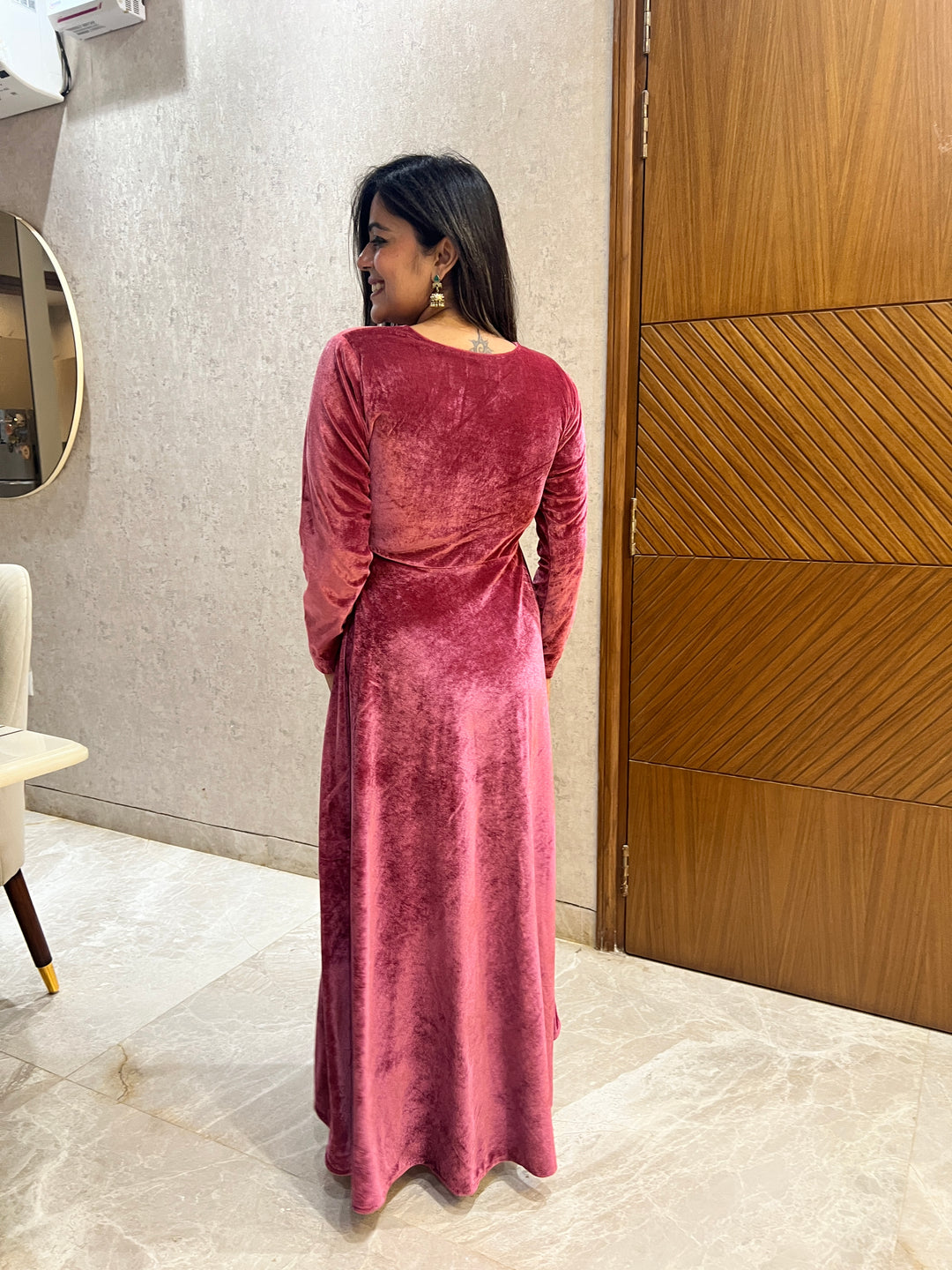 Dusty Rose Velvet Fit And Flared Dress