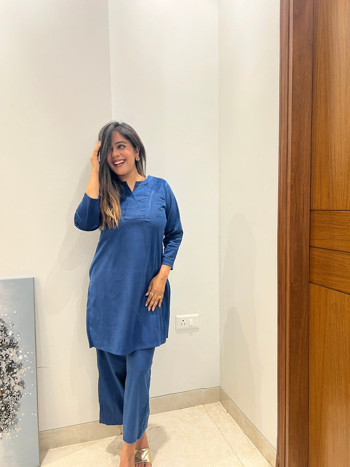 Royal Blue Velvet Straight Kurta