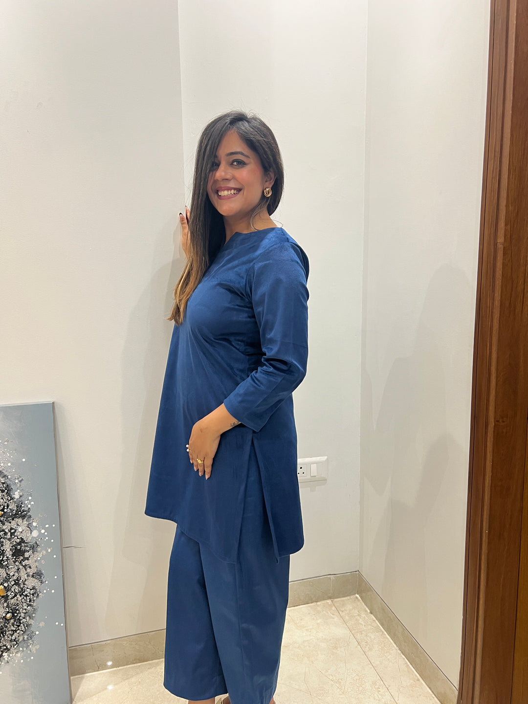 Royal Blue Velvet Straight Kurta