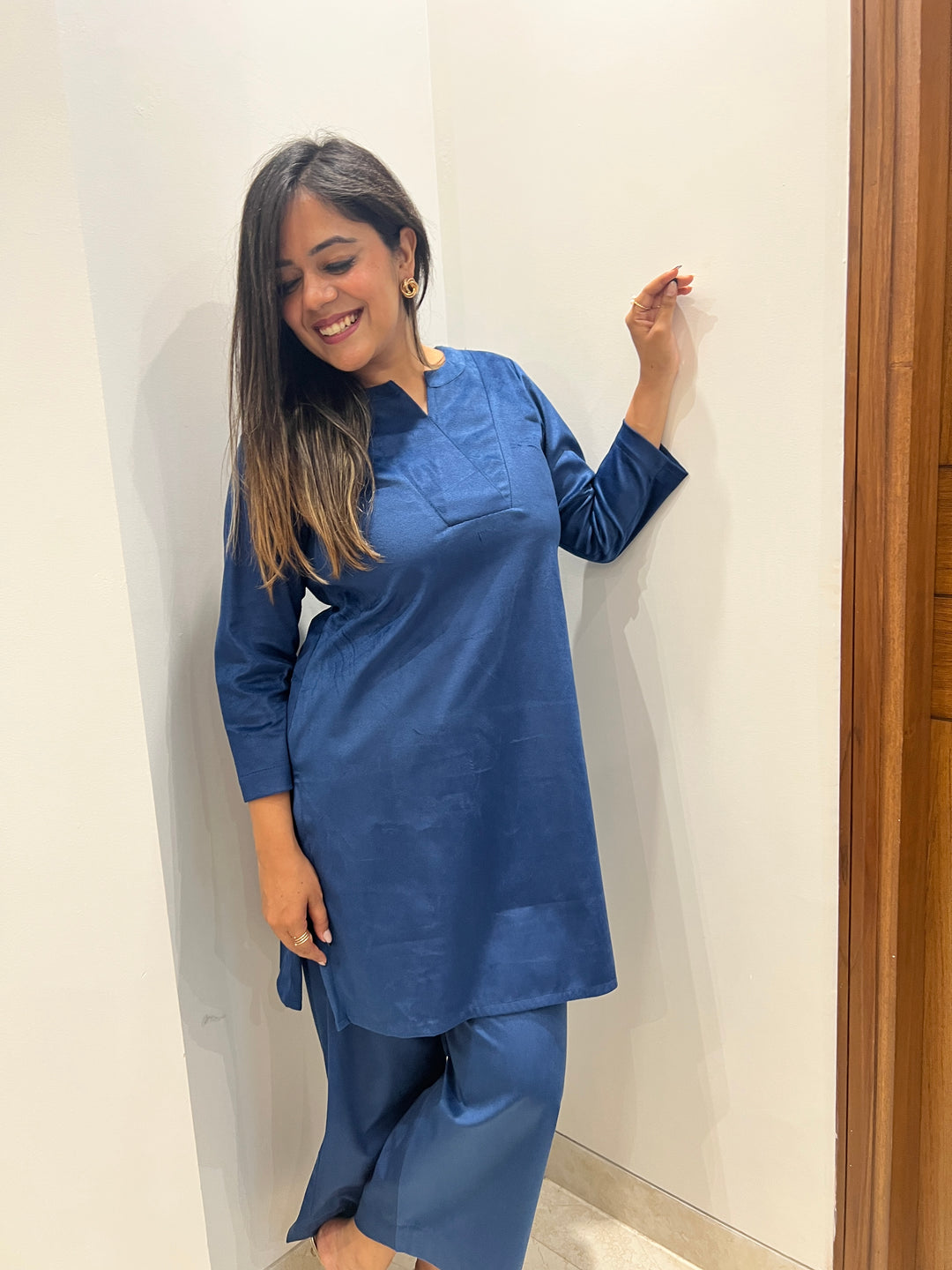 Royal Blue Velvet Straight Kurta