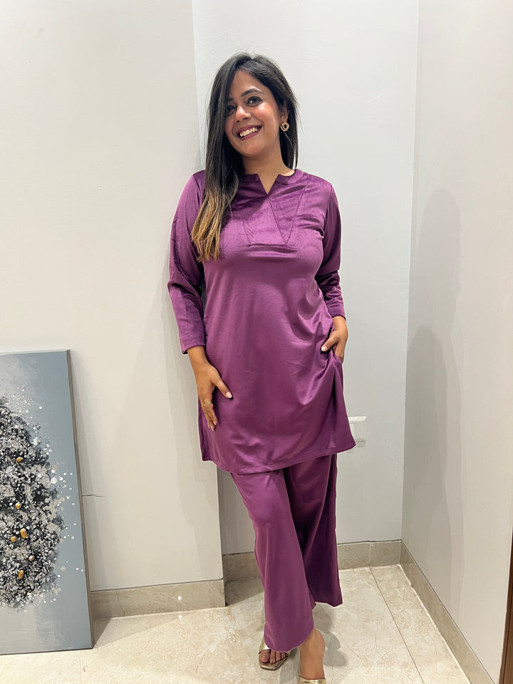 Purple Velvet Straight Kurta