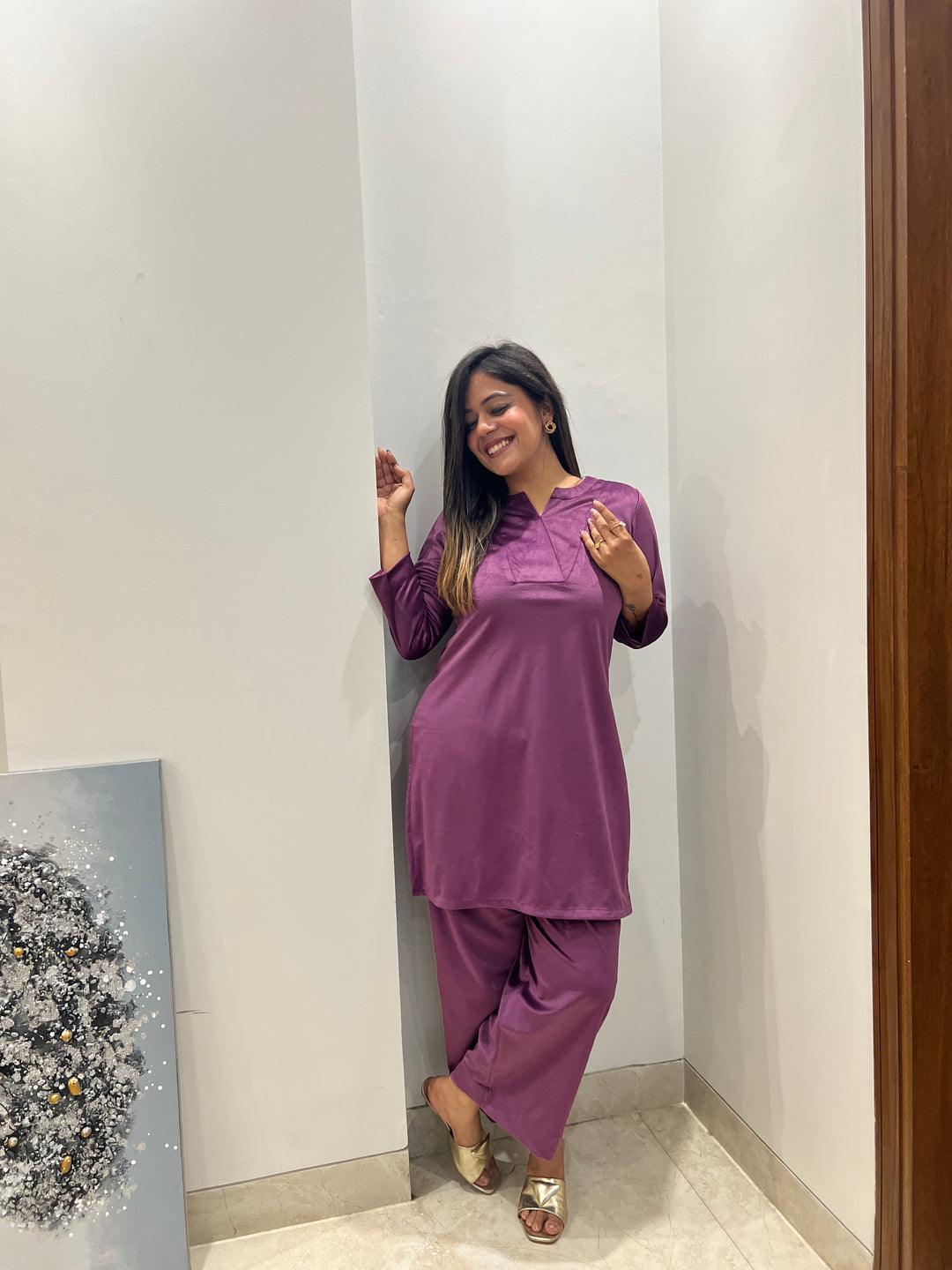 Purple Velvet Straight Kurta
