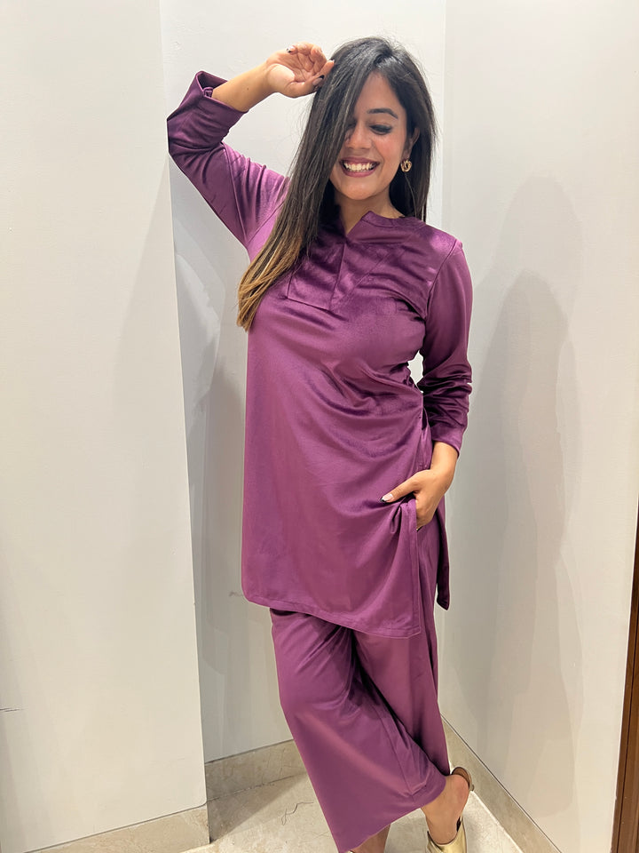 Purple Velvet Straight Kurta
