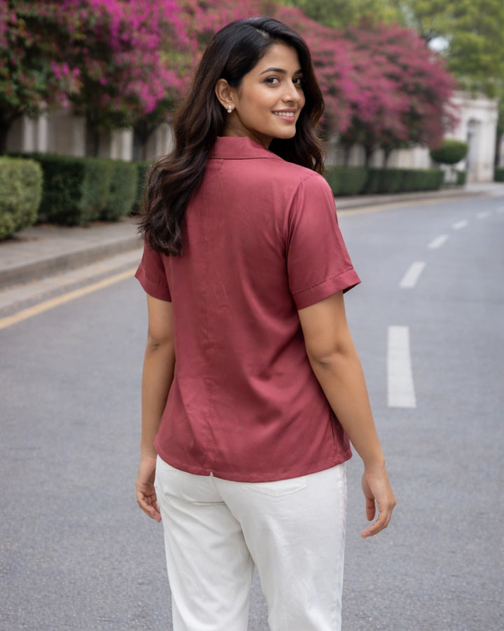 In The Face Blush Pink Cropped Women's Shirt