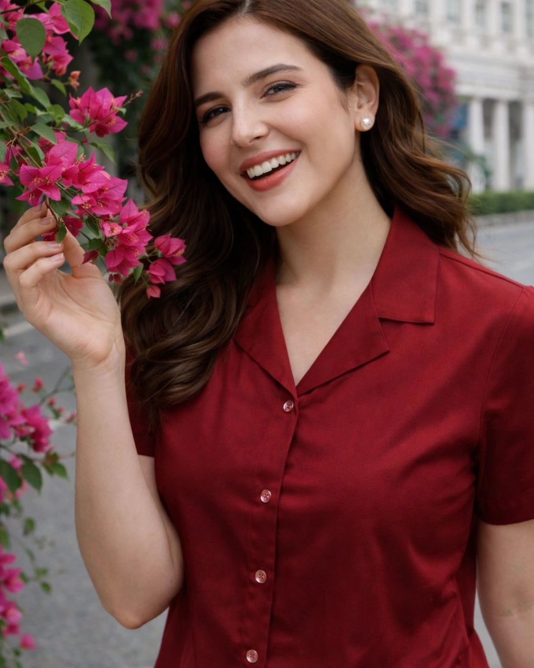 In The Face Deep Red Cropped Women's Shirt