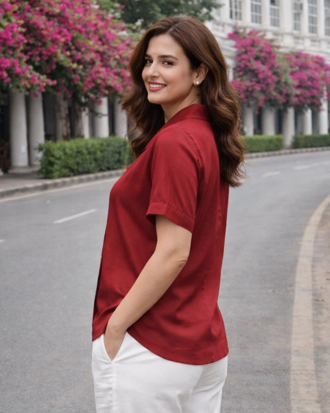 In The Face Deep Red Cropped Women's Shirt