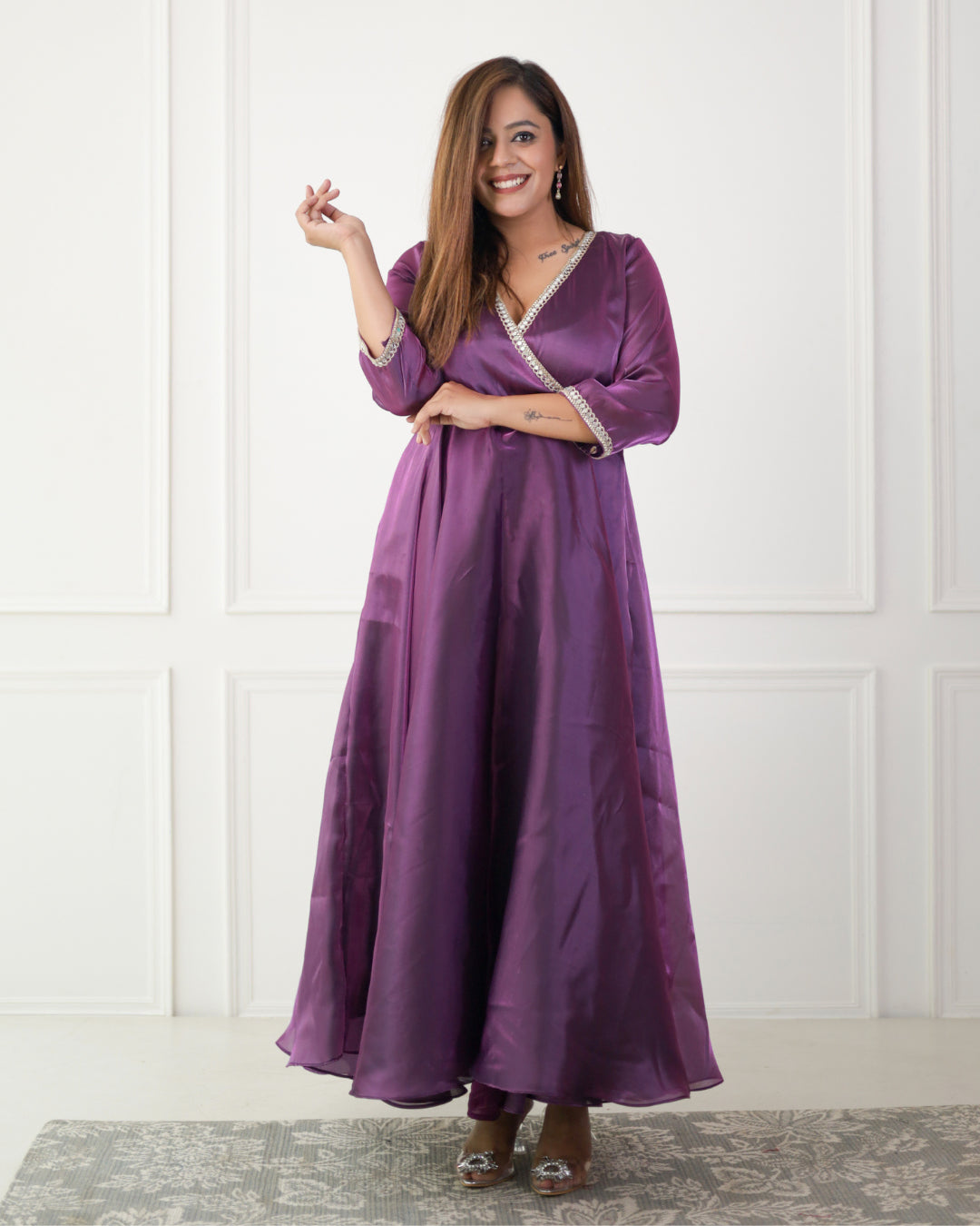 Luxe Iris Purple Organza Angrakha Kurta