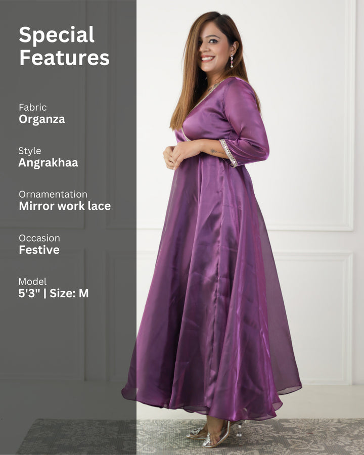 Luxe Iris Purple Organza Angrakha Kurta