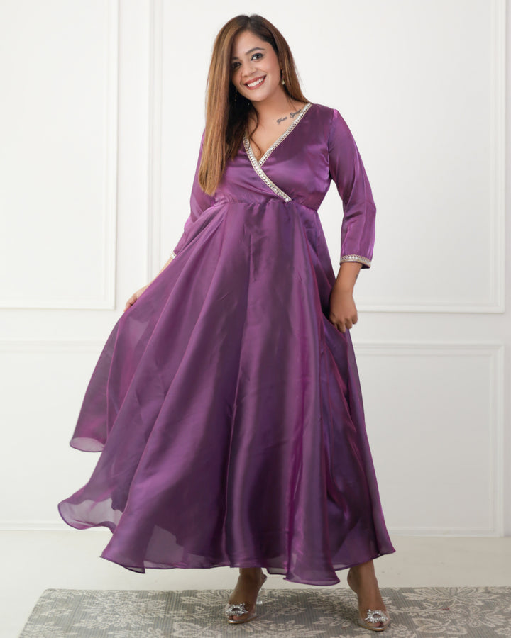 Luxe Iris Purple Organza Angrakha Kurta